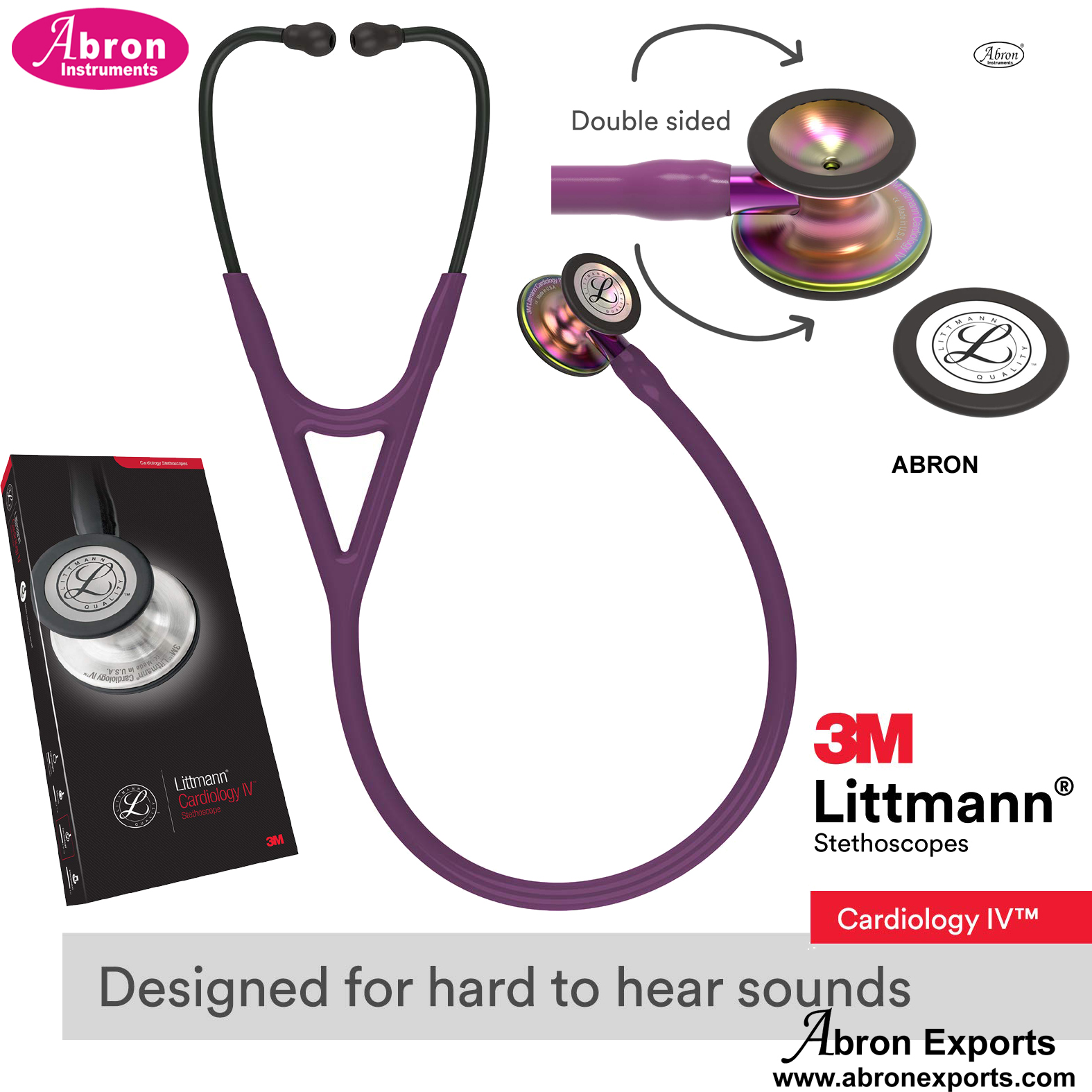 Stethoscope Cardiac 3M Littmann IV with Sensitive Chest pad Diagnostic Tube 27 inch Abron AB-2751STL4 